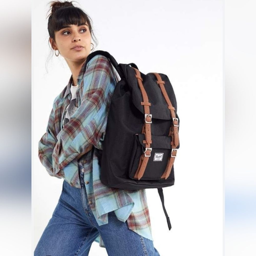 Herschel Little America Laptop Backpack, Black Tan Synthetic Leather Classic